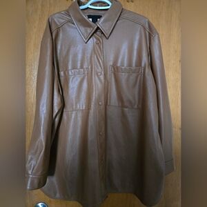 Maison Cinqcent 2X Tan Pleather shacket with pockets and fleece lining